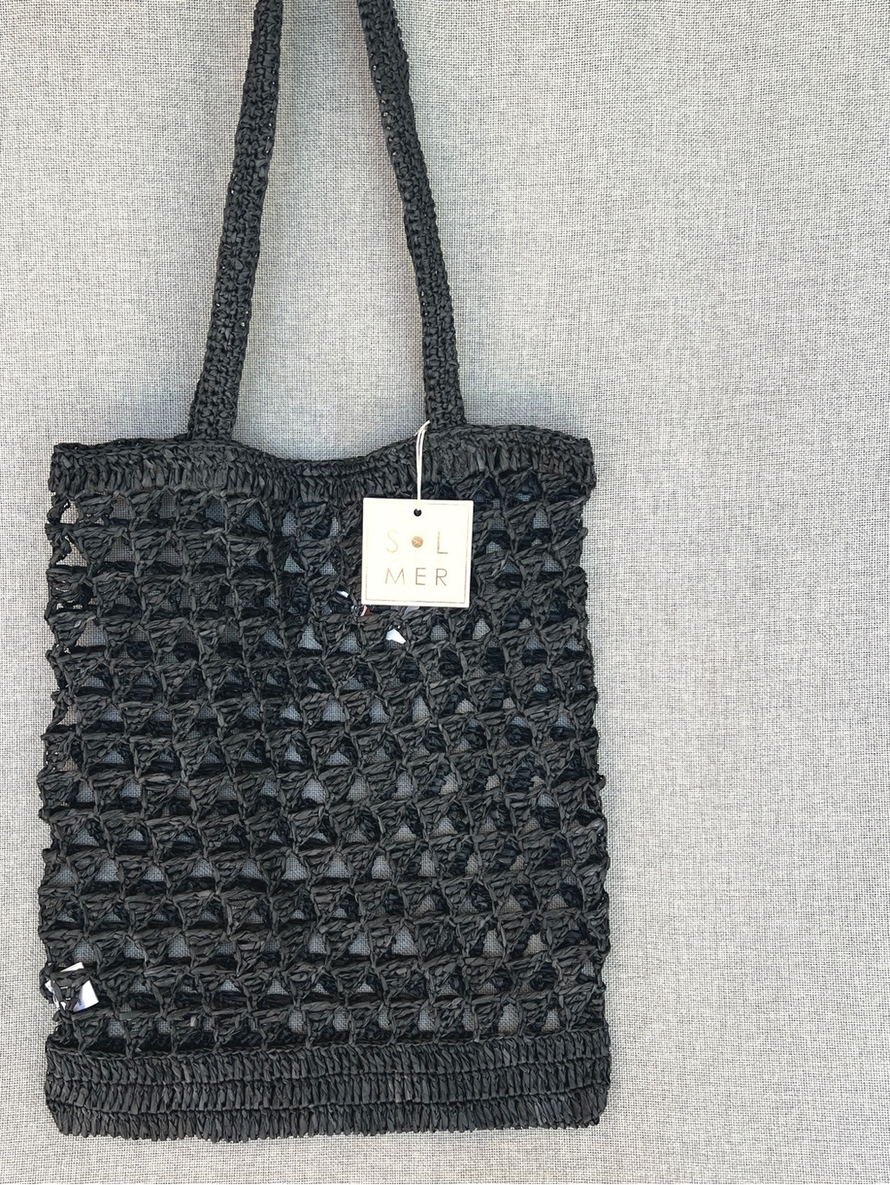 Sol and Mer woven raffia shoulder tote bag black